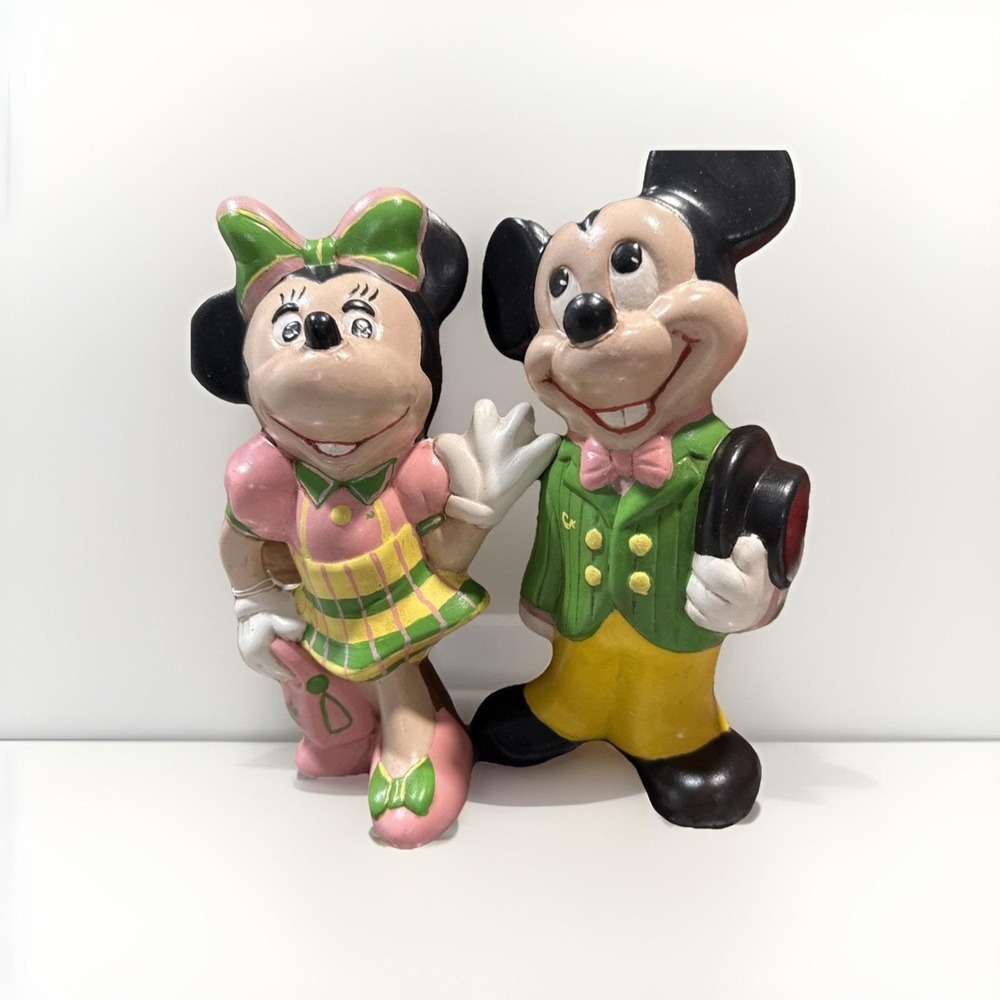 Vintage Walt Disney Mickey Minnie 9"Hand‎ Painted Ceramic Figurines 1970s